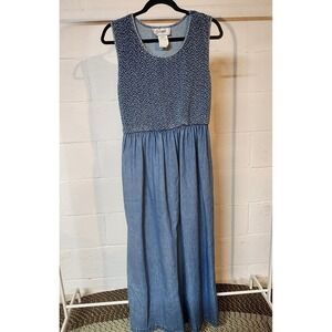 Vintage D Frank Denim 80's Maxi Dress Sleeveless Smocked Bodice Size 12  Womens